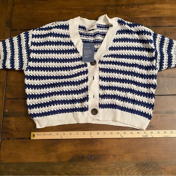 Universal Thread XS Navy White Striped Knit Button Up Sweater - Picture 5 of 8
